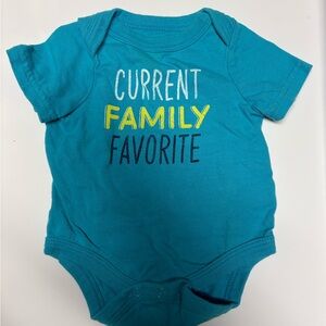 Circo Turquoise Baby One-Piece with 'Current Family Favorite' Text
